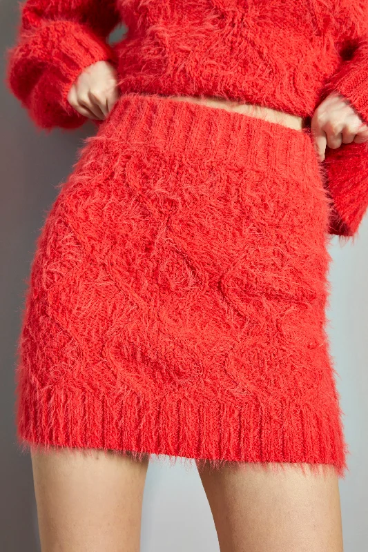 Glamorous Coral Red Knitted Mini Skirt