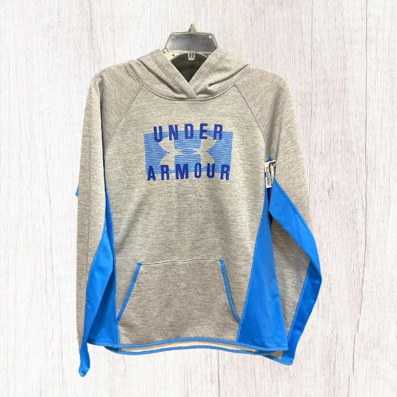 Athletic Sweatshirt Hoodie By Under Armour In Blue & Grey, Size: L