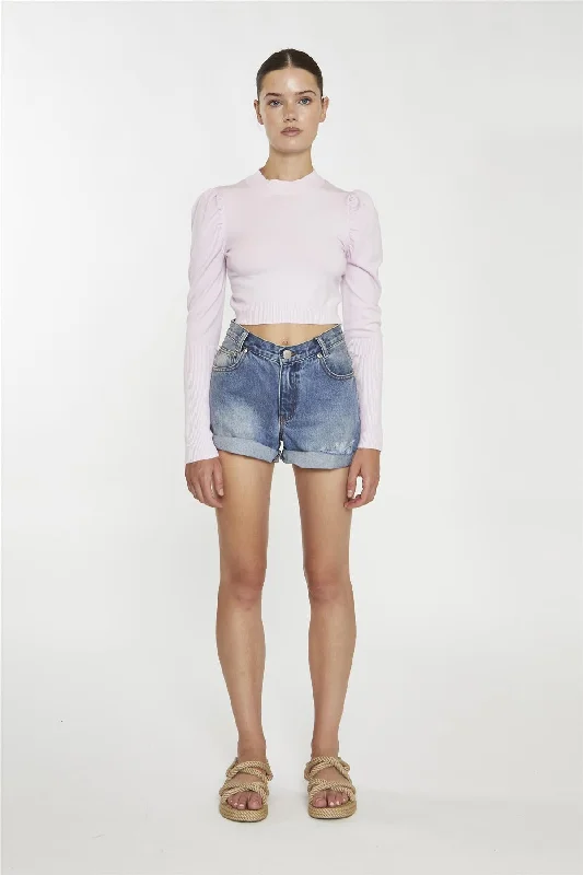 Soft-Pink High-Neck Crop-Jumper