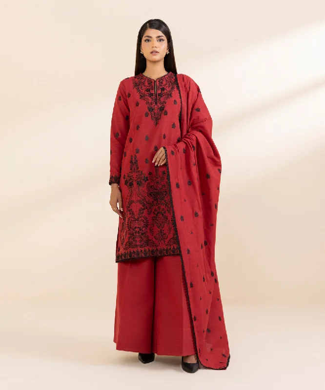 3 Piece - Embroidered Light Khaddar Suit