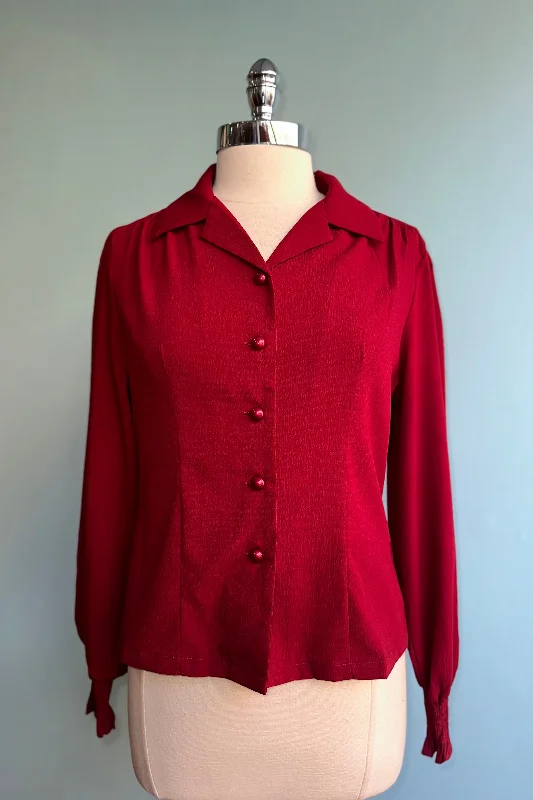 Puff Sleeve Bonnie Blouse in Burgundy by Banned