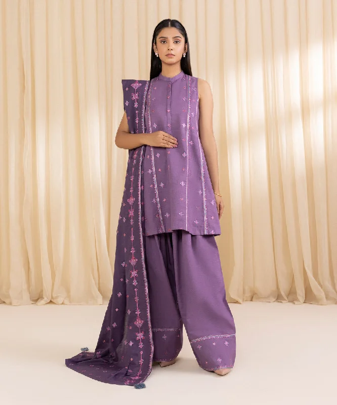 3 Piece - Embroidered Khaddar Suit