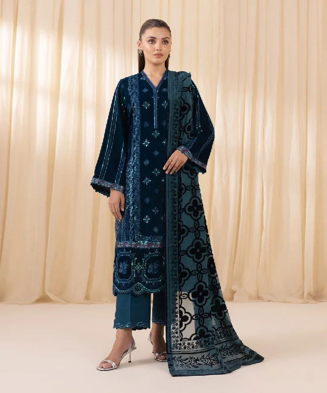 3 Piece - Embroidered Velvet Suit