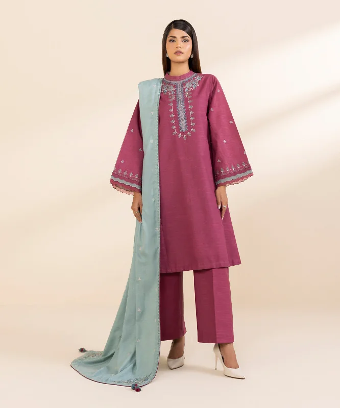 3 Piece - Embroidered Light Khaddar Suit