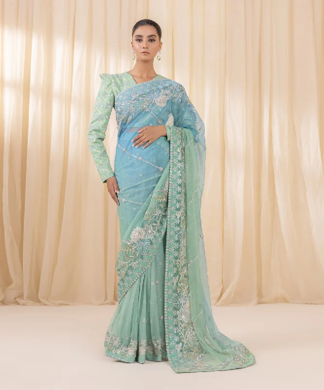 3 Piece -  Embroidered Net Saree