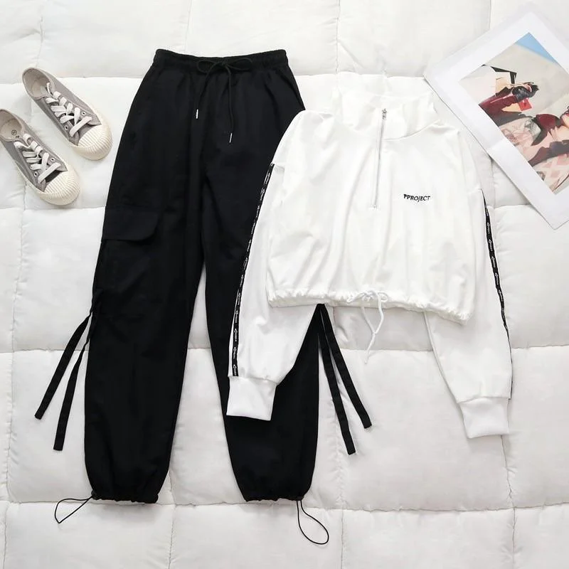 White top, Black Pants Set