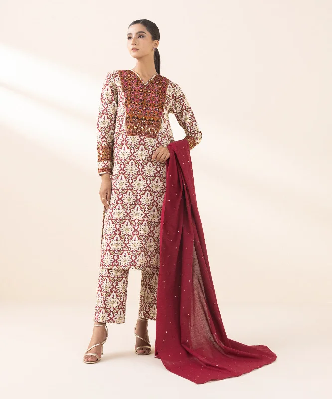 3 Piece - Embroidered Light Khaddar Suit