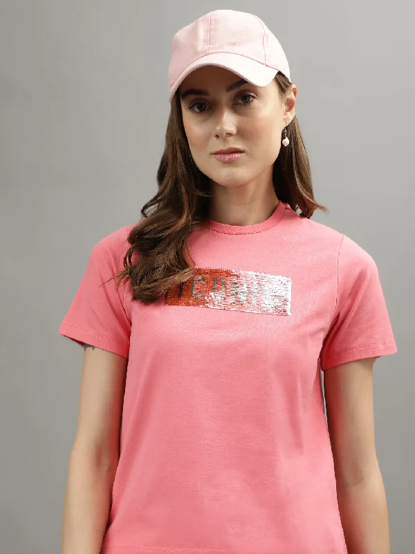 Iconic Coral Embellished Regular Fit T-Shirt