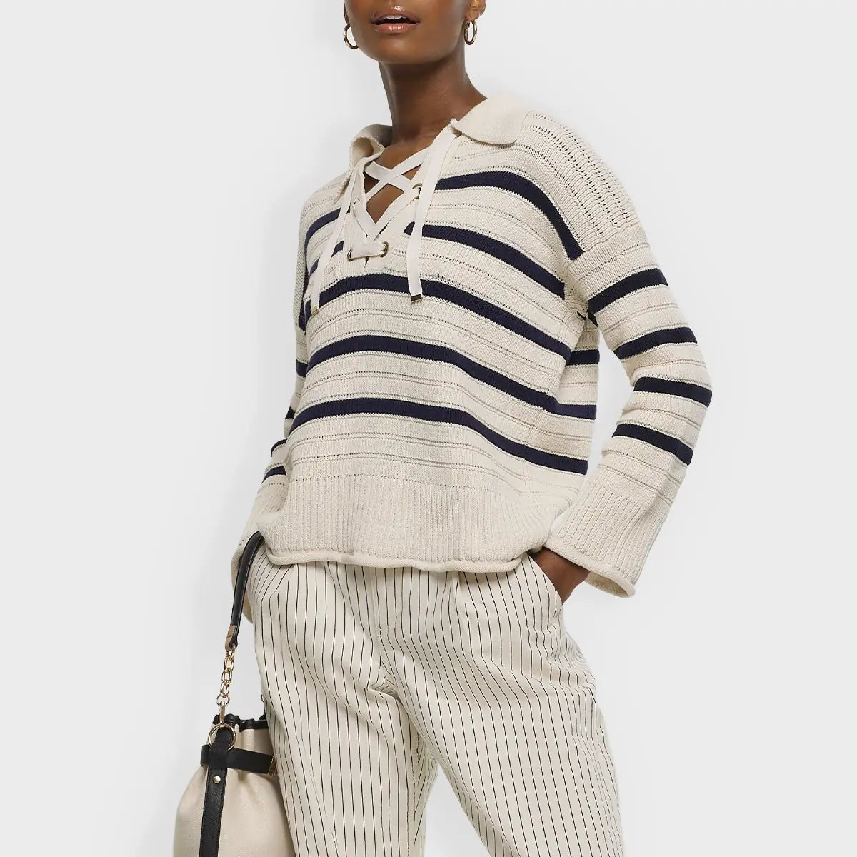 Ladies Striped Tieneck Jumper