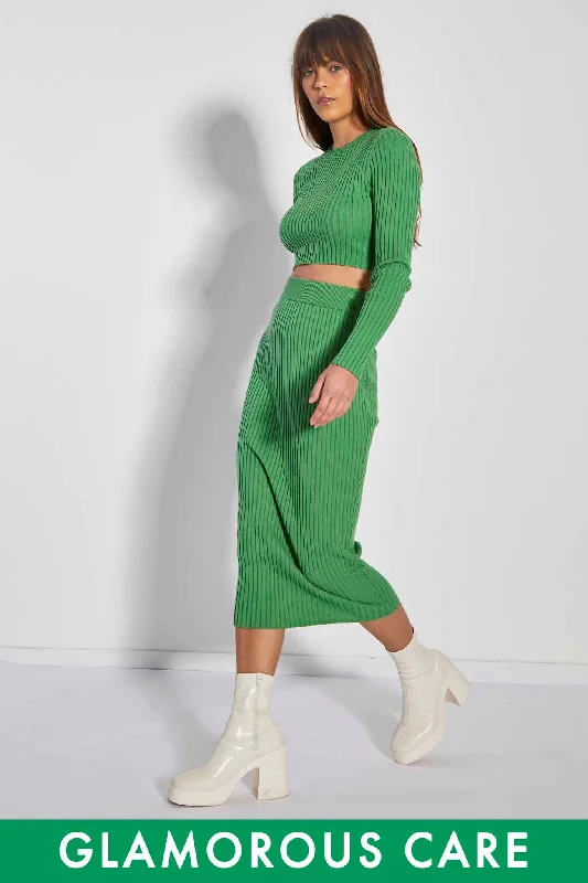 Glamorous Care Apple Green Rib Knit Midi Pencil Skirt