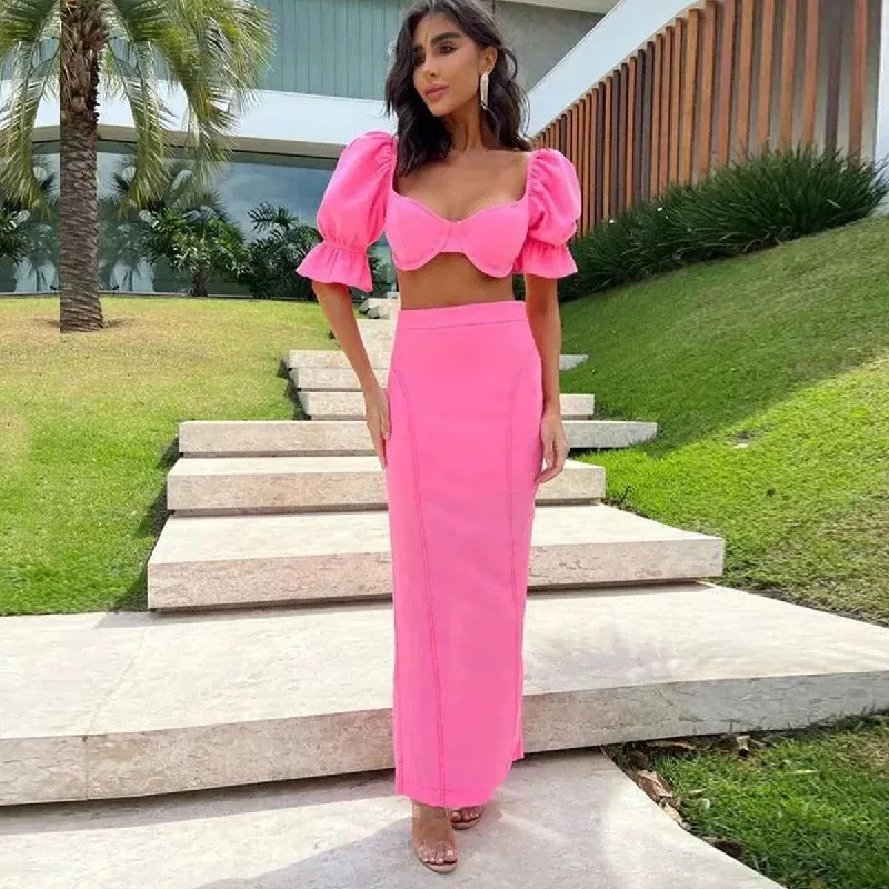 Summer Bubble Two Piece Set in Pink