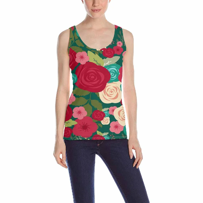 Women's Tank Top print with red roses pattern