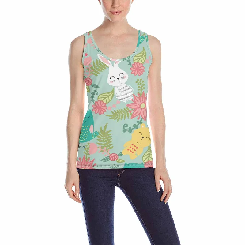 Women's Tank Top print with birds bears with flowers