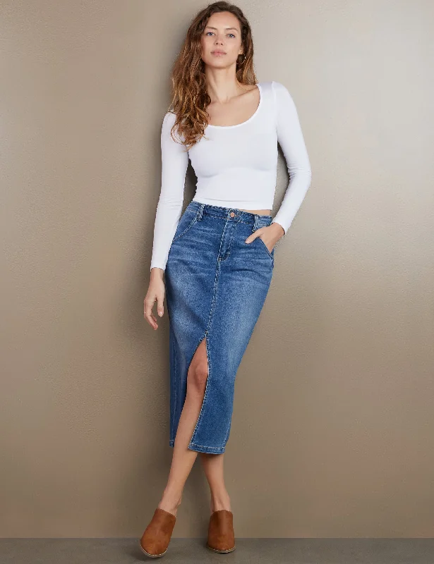 Daily Slit Denim Midi Skirt