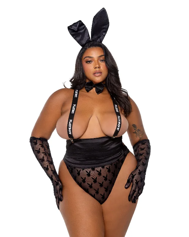 Playboy Topless Tux Suit Logo Set Bodysuit Bunny Black Plus Size