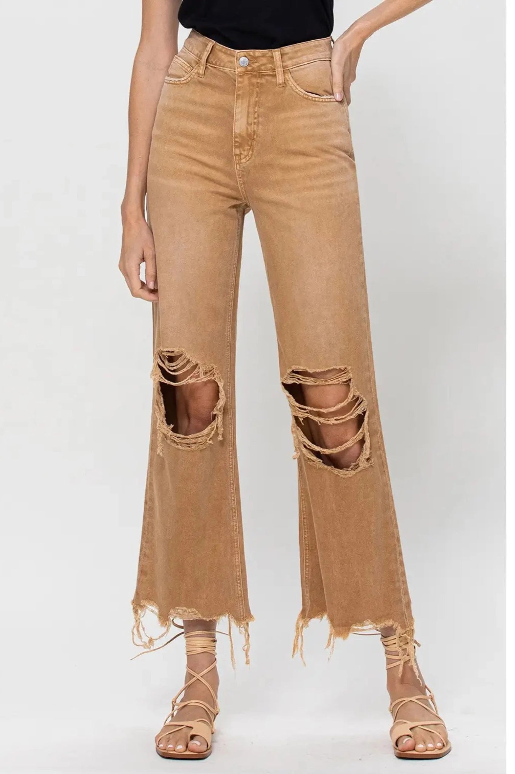 Happy Place 90's Crop Flare Jeans - Camel - Restock! - SALE