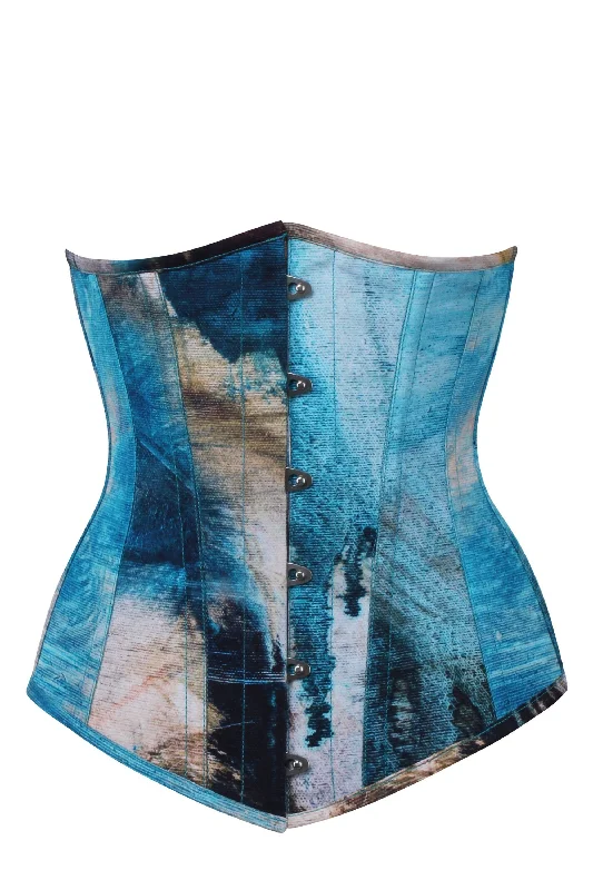 Abstract Brushed Opal Blue and Sand Longline Underbust Corset