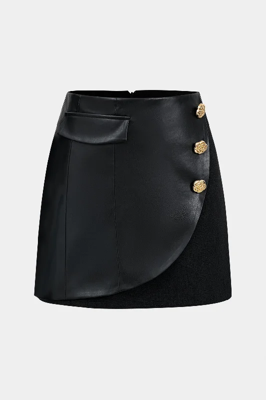 Faux Leather Button Mini Skirt