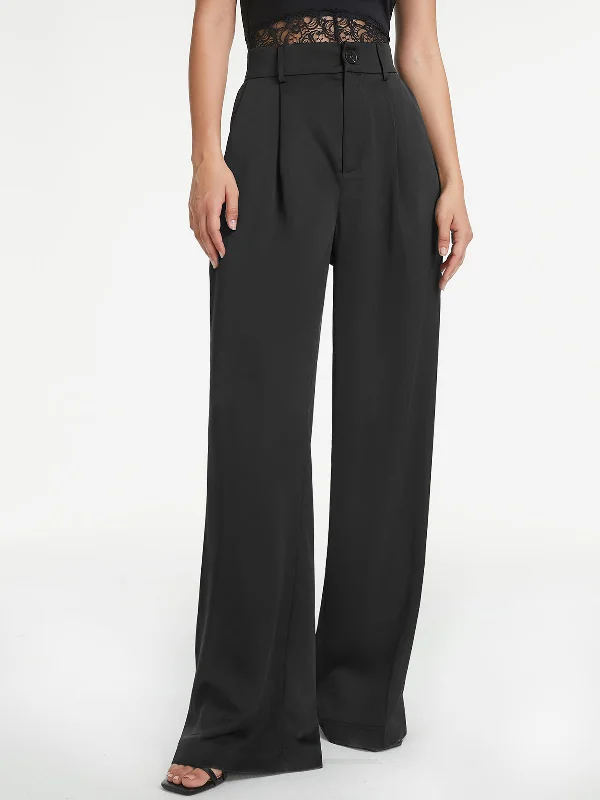 BerryBetty - High Waisted Pleat Front Wide Leg Trousers