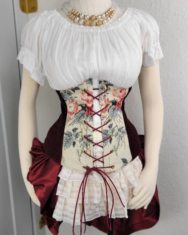 Under Bust Corset - Floral and Burgundy Alternating