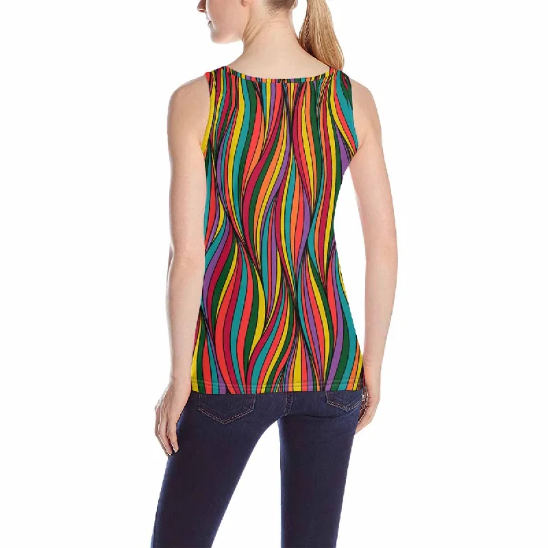 Women's Tank Top print with colorful waves pattern