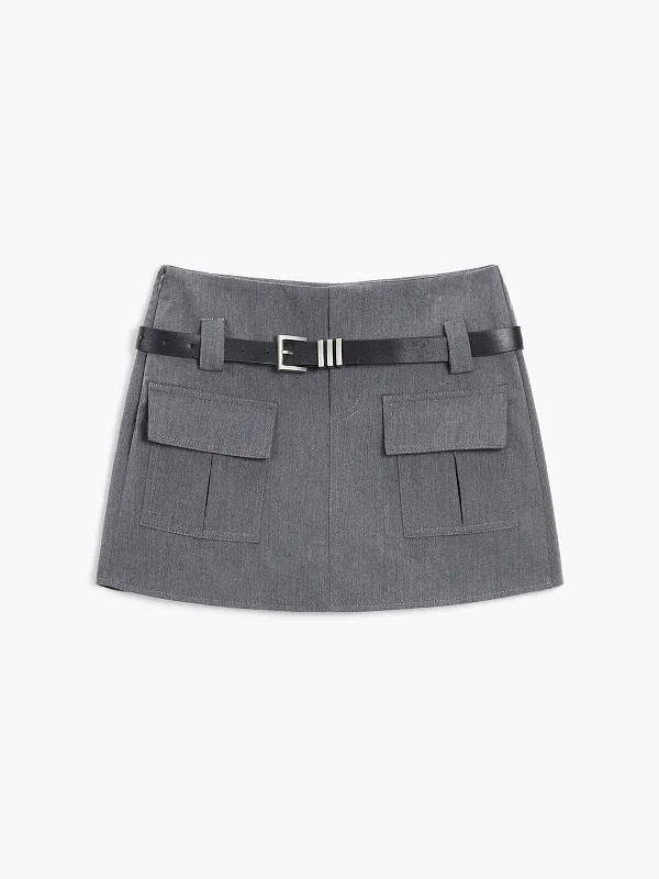 BerryBetty - Modern Academia Belted Zippered Mini Skirt