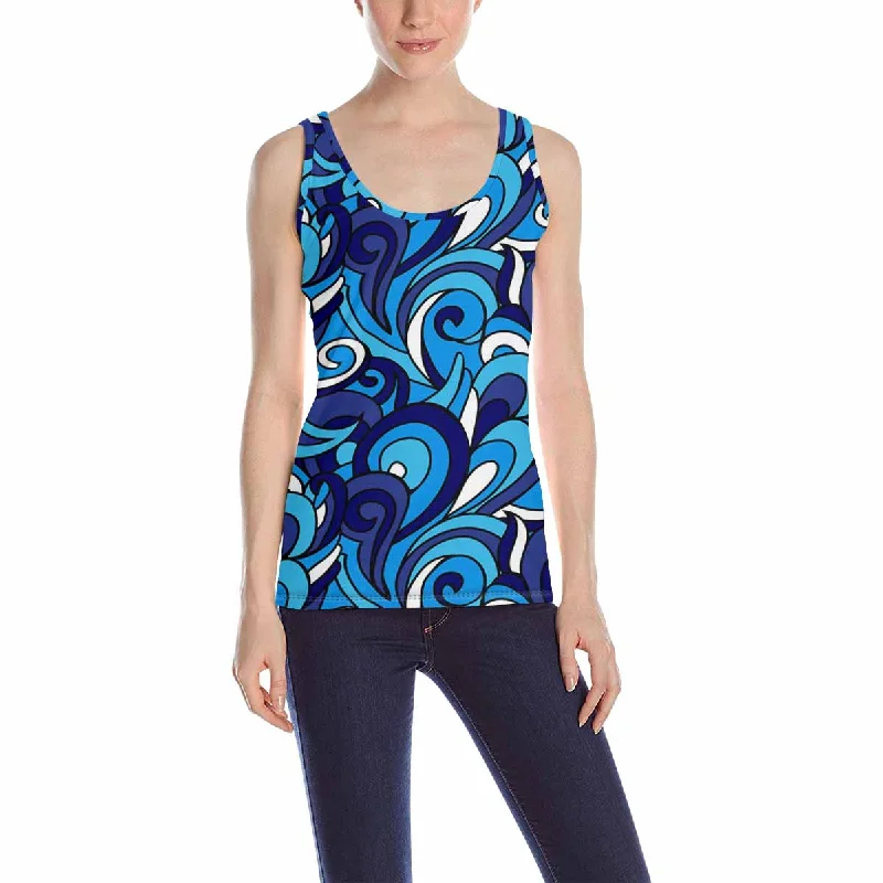 Women's Tank Top print with blue abstract swirl pattern