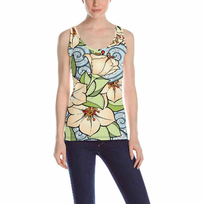 Women's Tank Top print with bright pattern with stylized flowers