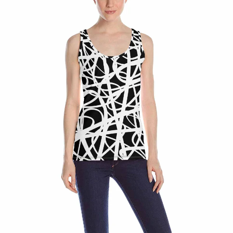 Women's Tank Top print with black and white  abstract pieces pattern