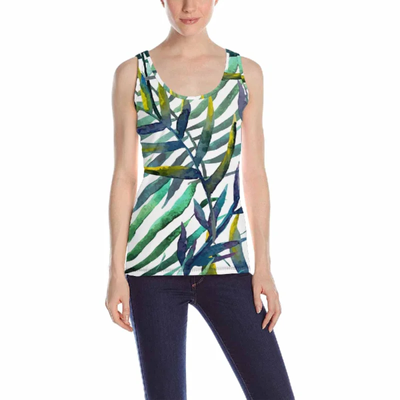 Women's Tank Top print with colorful leaves pattern