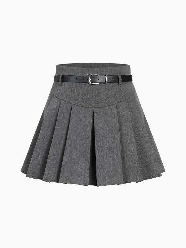 BerryBetty - Shine On Belted Pleat Mini Skirt