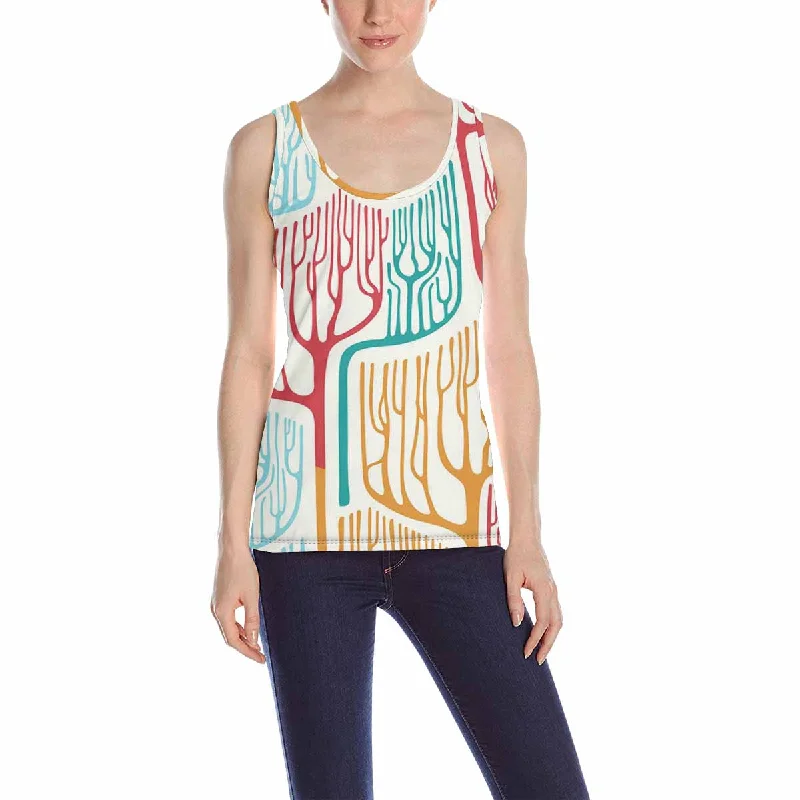 Women's Tank Top print with colorful spring stylized trees pattern