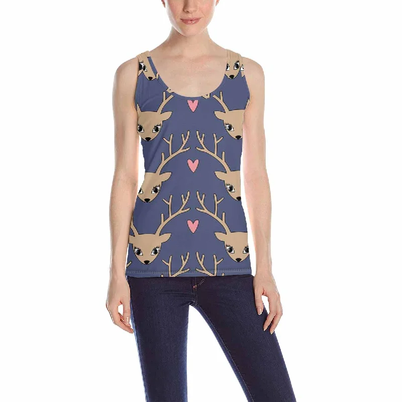 Women's Tank Top print with Cute deer with heart pattern