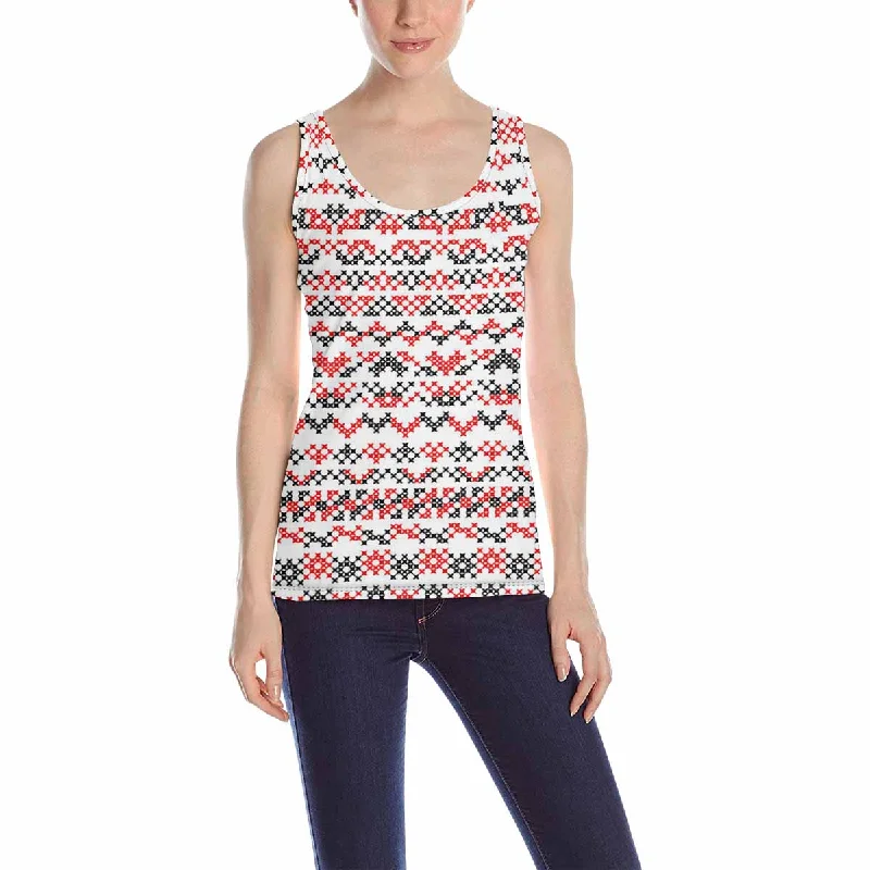 Women's Tank Top print with colorful red black patterns