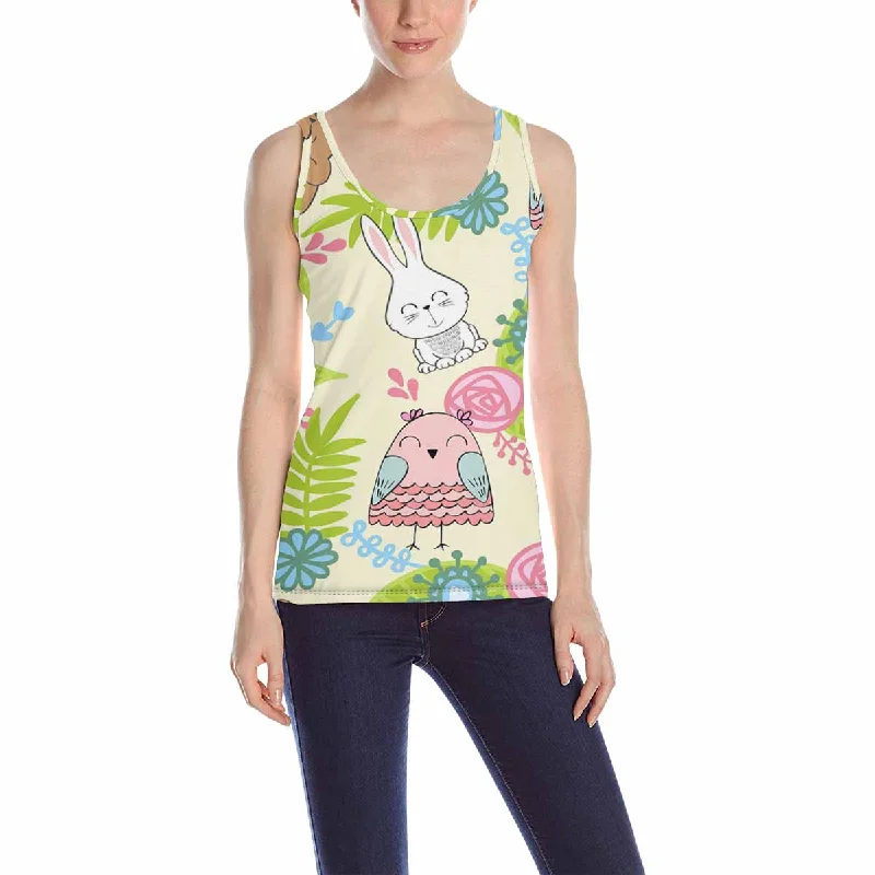 Women's Tank Top print with cute owl bears rabbits