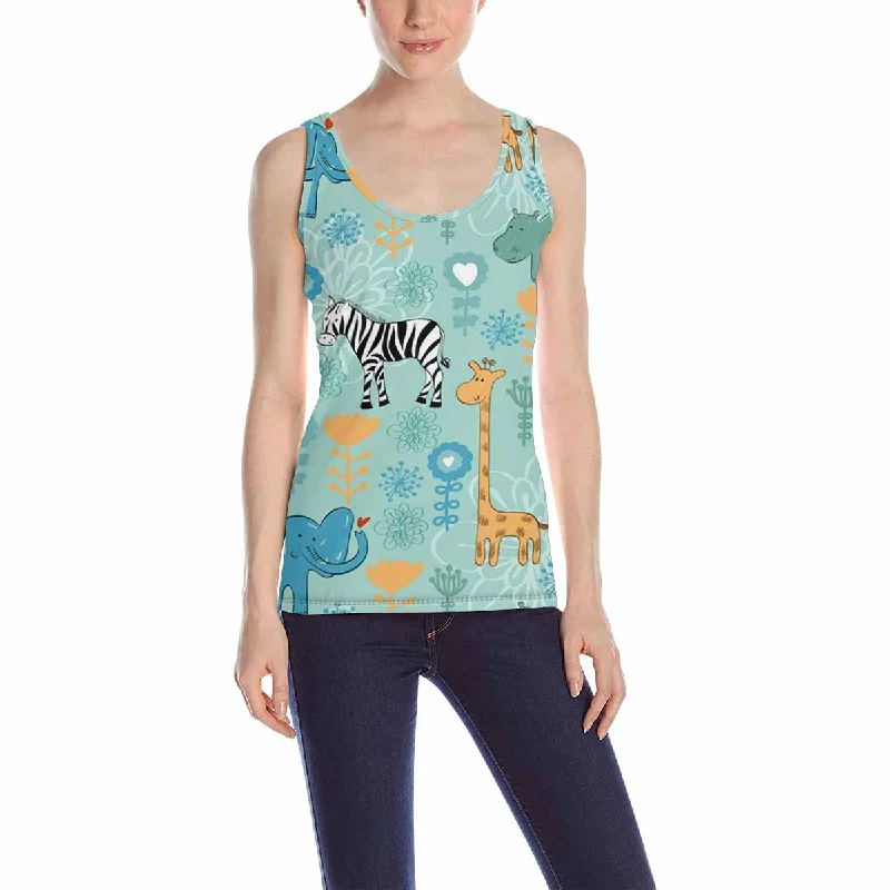 Women's Tank Top print with cute Elephant zebra Giraffe