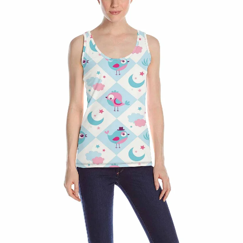 Women's Tank Top print with cartoon birds pattern