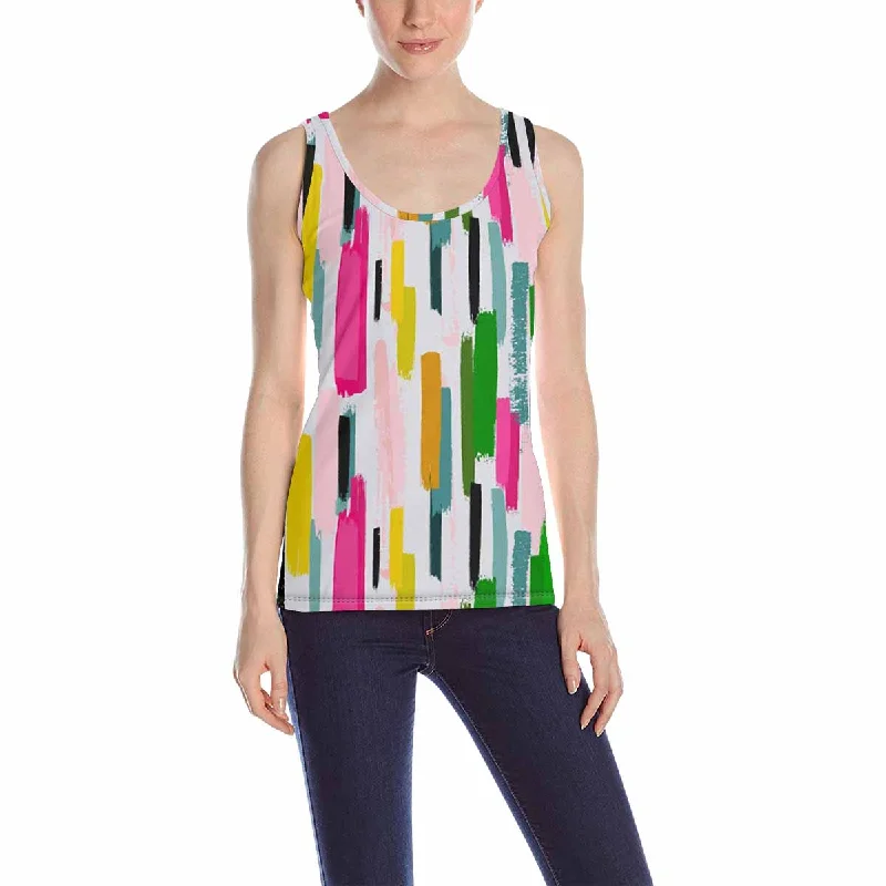 Women's Tank Top print with Bright colorful stripe pattern