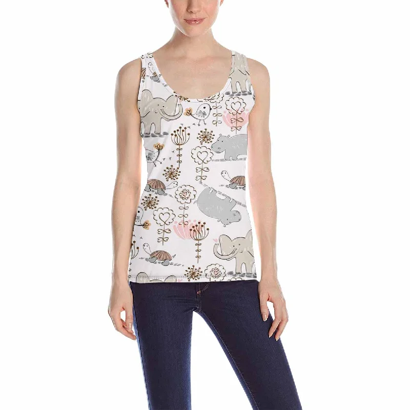 Women's Tank Top print with cute Elephant birds