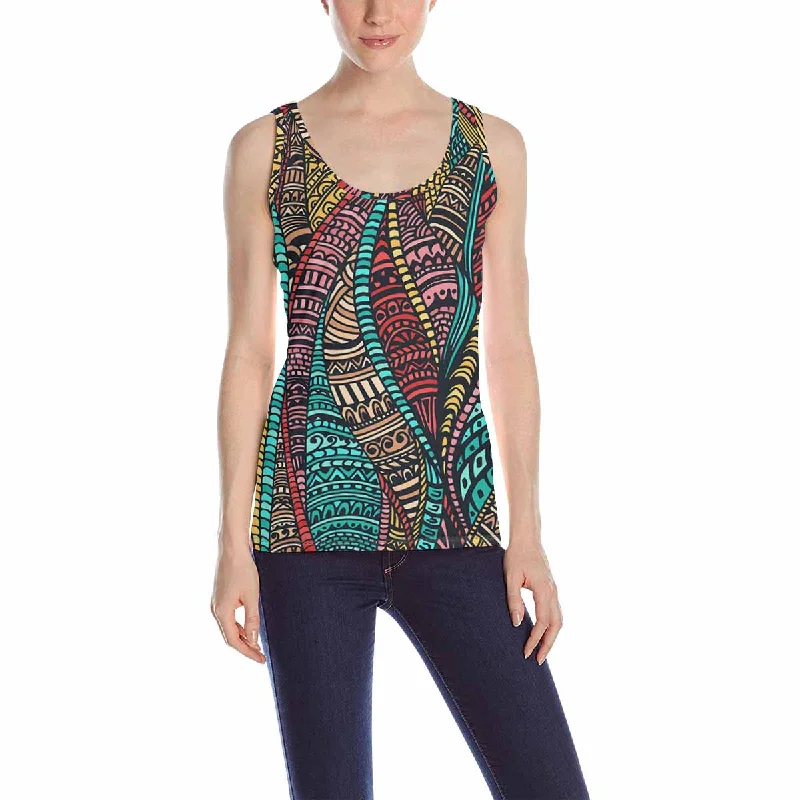 Women's Tank Top print with colorful Palm leaves pattern