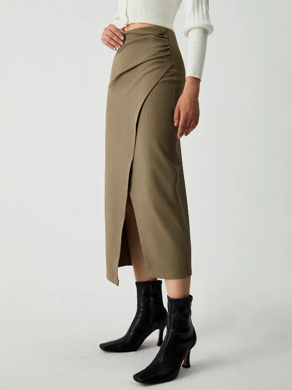 BerryBetty - Maple Wrap Slit Midi Skirt