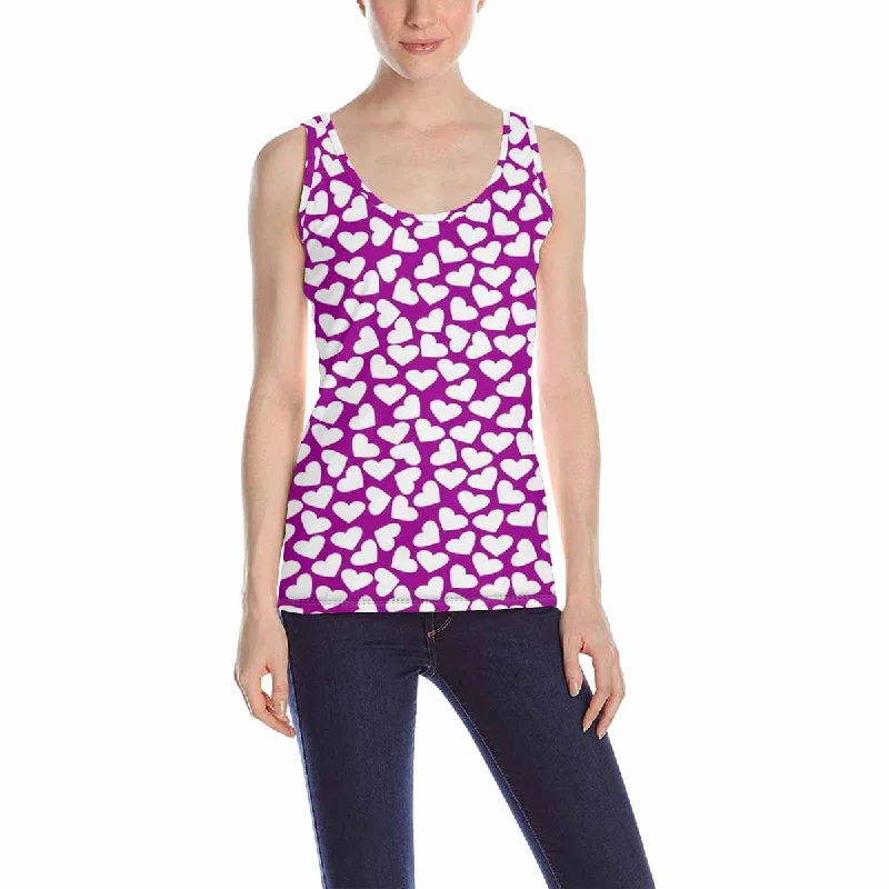 Women's Tank Top print with purple small hearts pattern