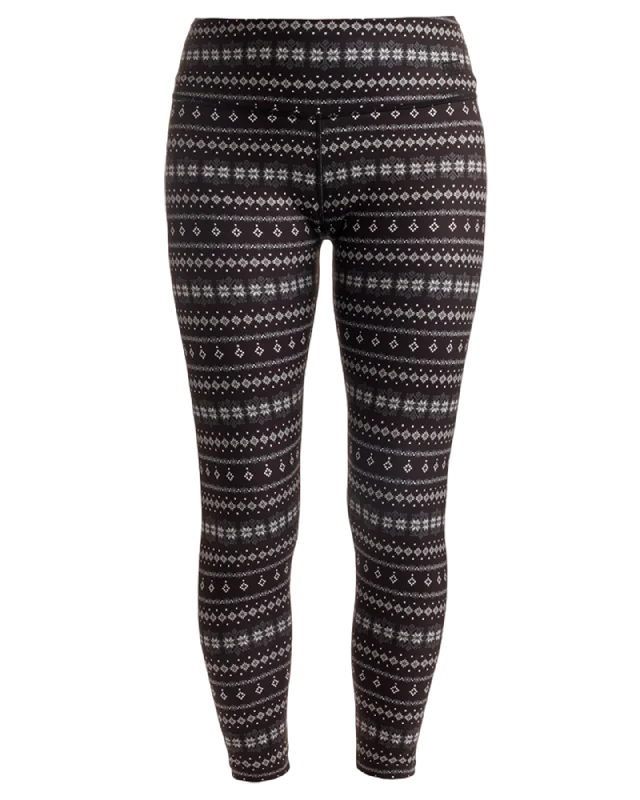 Nils Glacier Women's Base Layer Leggings - Black Snowflake Print