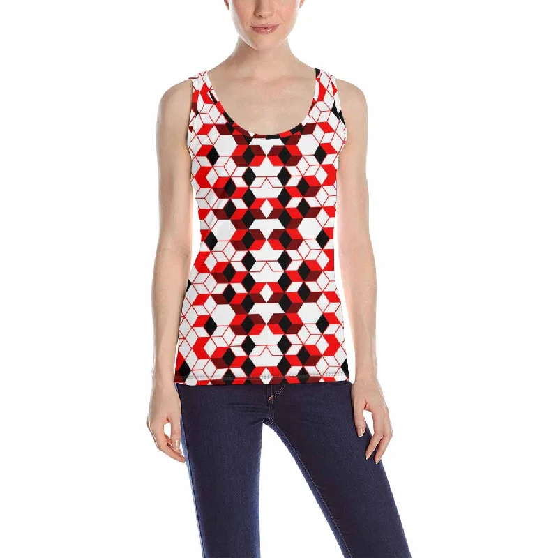 Women's Tank Top print with red and black cubes pattern