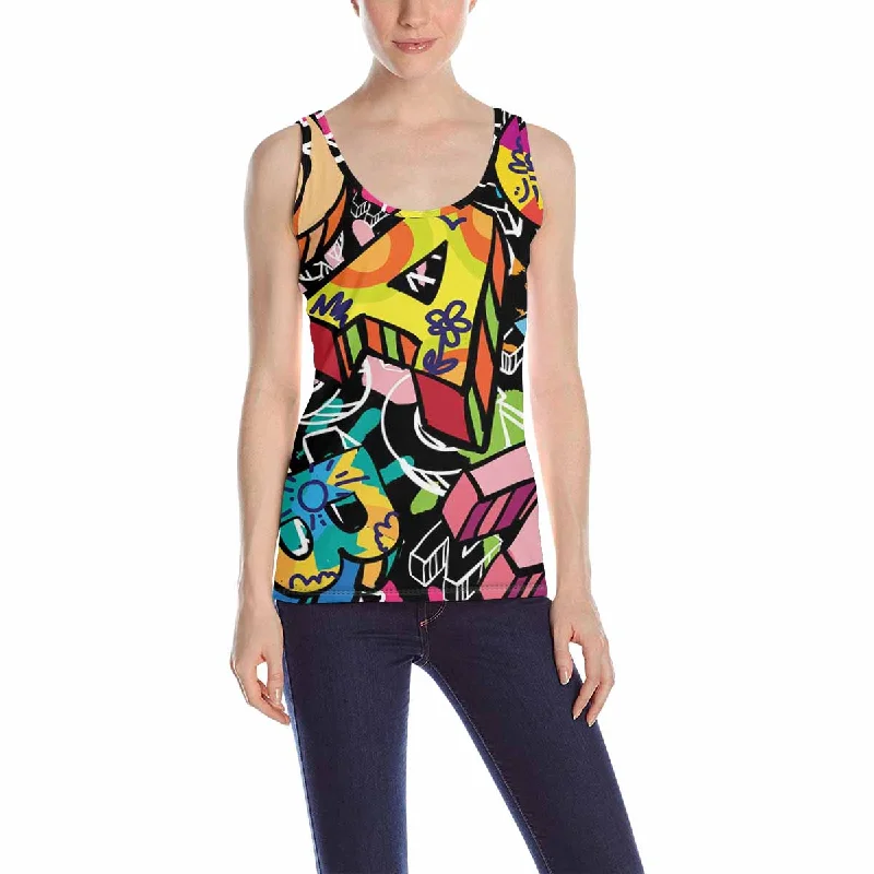 Women's Tank Top print with colorful letters doodle pattern