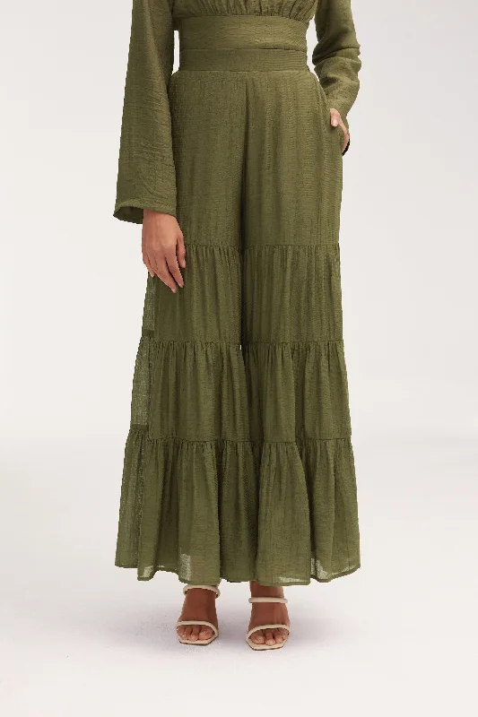 Bushra Palazzo Wide Leg Pants - Olive