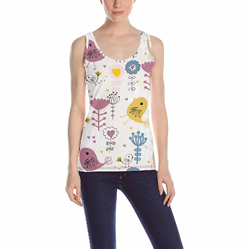 Women's Tank Top print with cute birds flowers