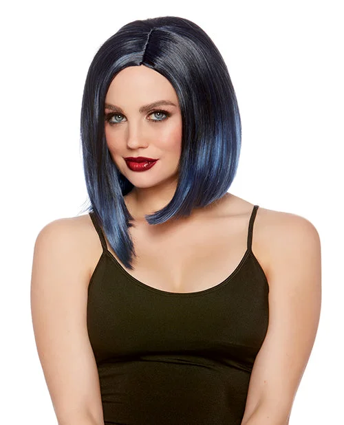 Faux Ombre Blunt Bob Adjustable Wig - Black-navy