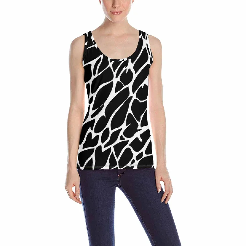 Women's Tank Top print with Black stains on white Animal pattern