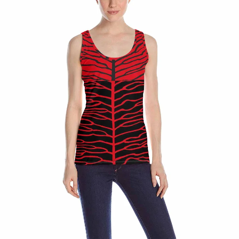 Women's Tank Top print with red Abstract branches of tree pattern